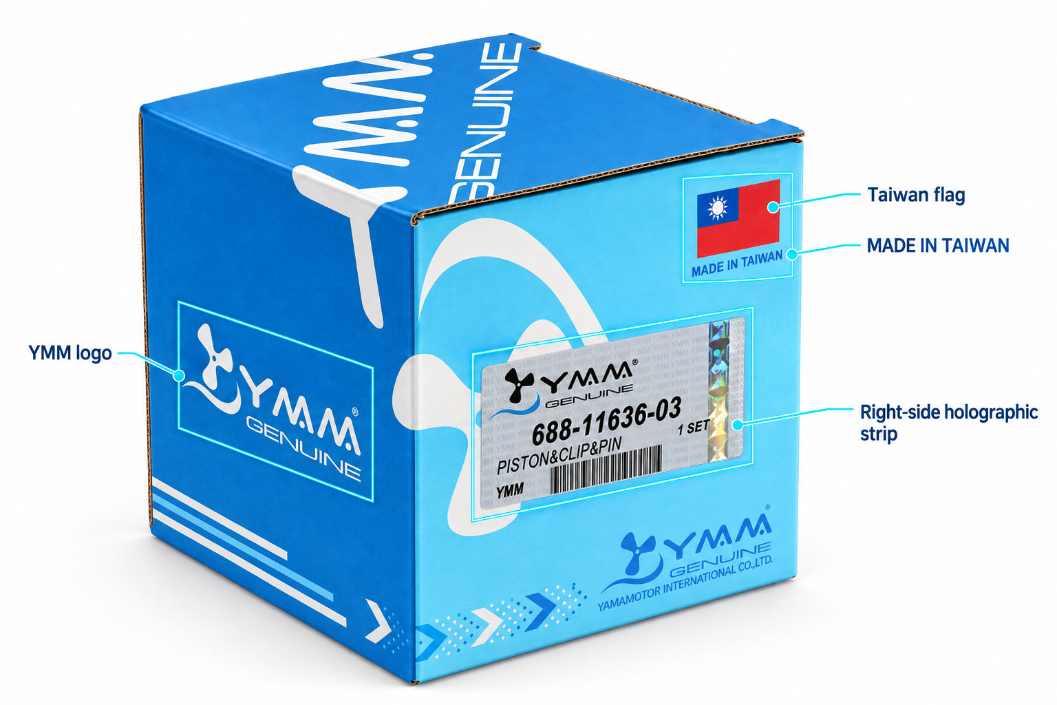 Feature callout image for YAMAMOTOR Genuine cardboard box packaging